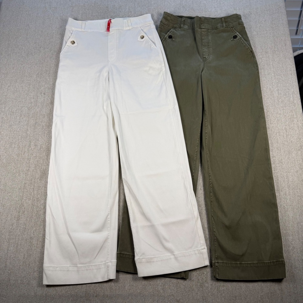 Bundle of 2 Spanx Wide Leg Crop Pants Womens Medium Tall White Stretch Pull On